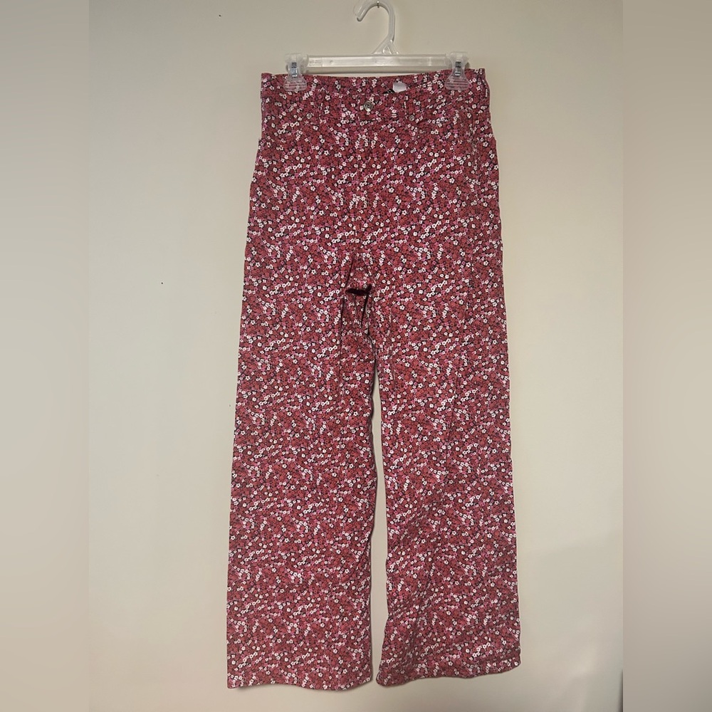 H&M Red and White Patterned Wide Leg Jeans